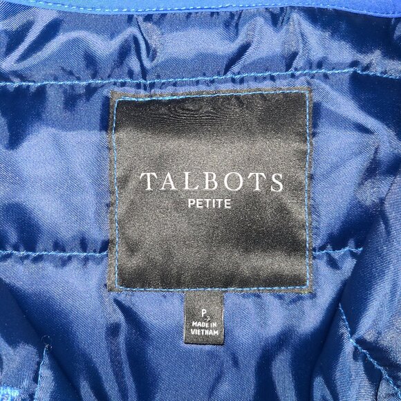 Talbots Petite P Bright Blue Button Closure Puffer Coat Jacket No Collar - Picture 4 of 6